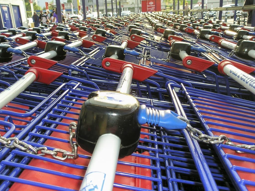 Shopping carts at the “Carrefour” Supermarket in Grenoble, France