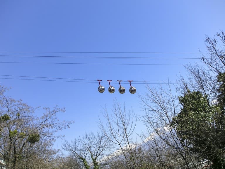 Bubble styled cable cars, running between the city and the mountain fortress “La Bastille” in Grenoble, France