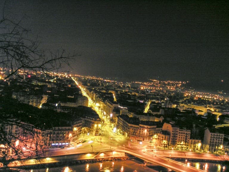 View of the Grenbole (France) from above by night