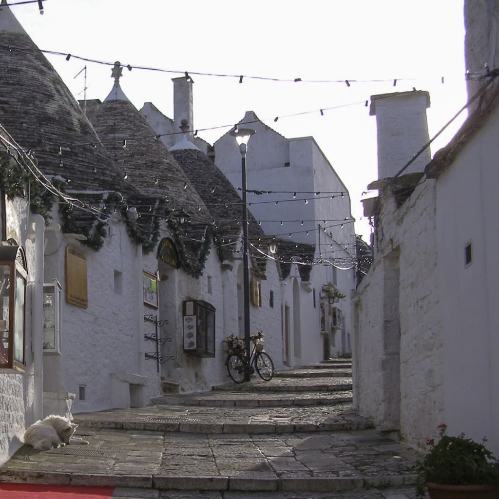 The street with the «Trulli» in the white city of Alberobello