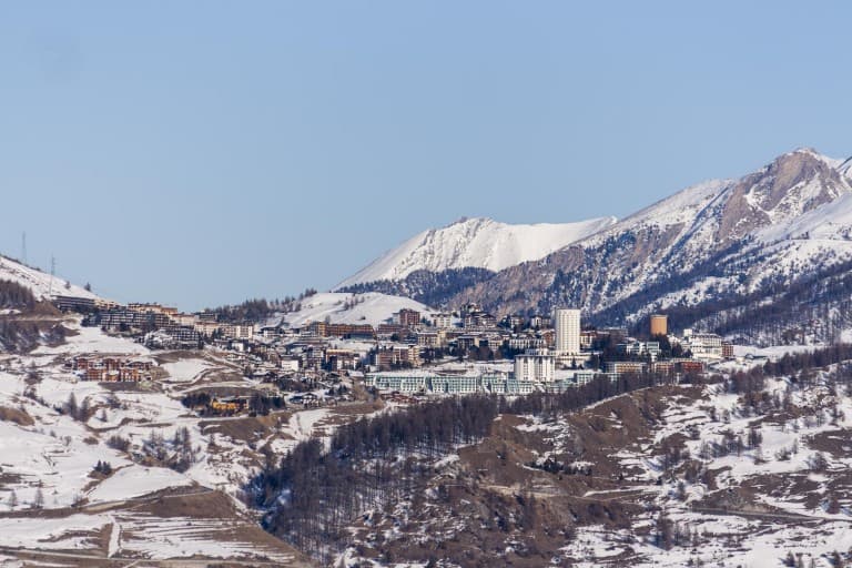 The view of the hill and the city of Sestriere from Bousson