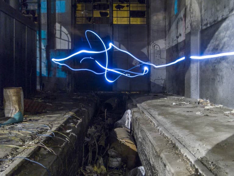 Light Painting at the Abandoned Train Repairing Workshop in Turin, Italy