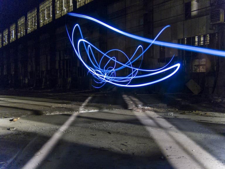 Light Painting at the Abandoned Train Repairing Workshop in Turin, Italy