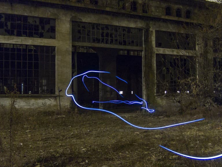 Light Painting at the Abandoned Train Repairing Workshop in Turin, Italy