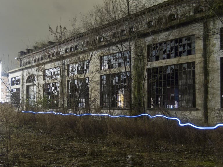 Light Painting at the Abandoned Train Repairing Workshop in Turin, Italy