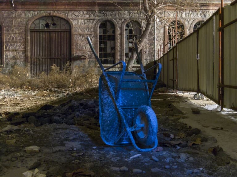 Light Painting at the Abandoned Train Repairing Workshop in Turin, Italy