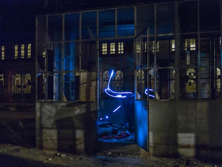 Light Painting at the Abandoned Train Repairing Workshop in Turin, Italy