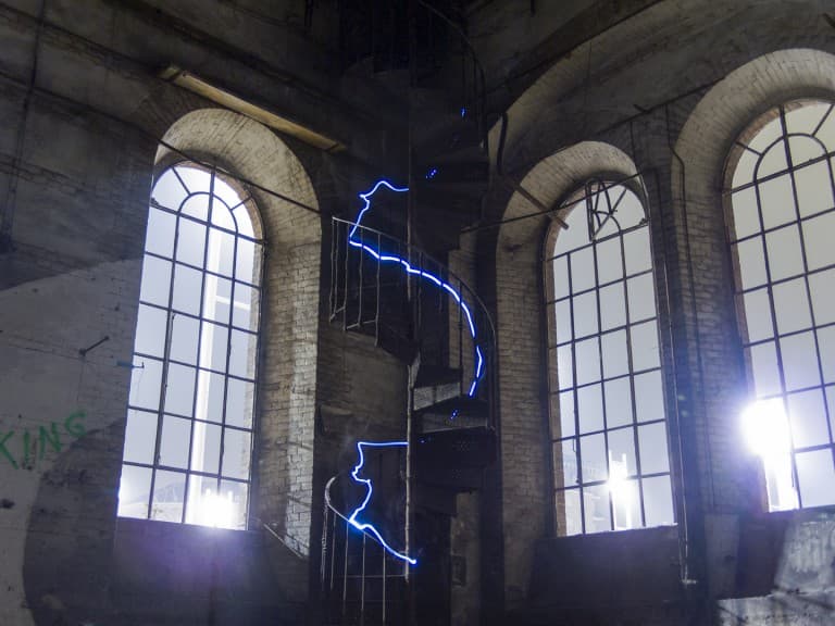 Light Painting at the Abandoned Train Repairing Workshop in Turin, Italy