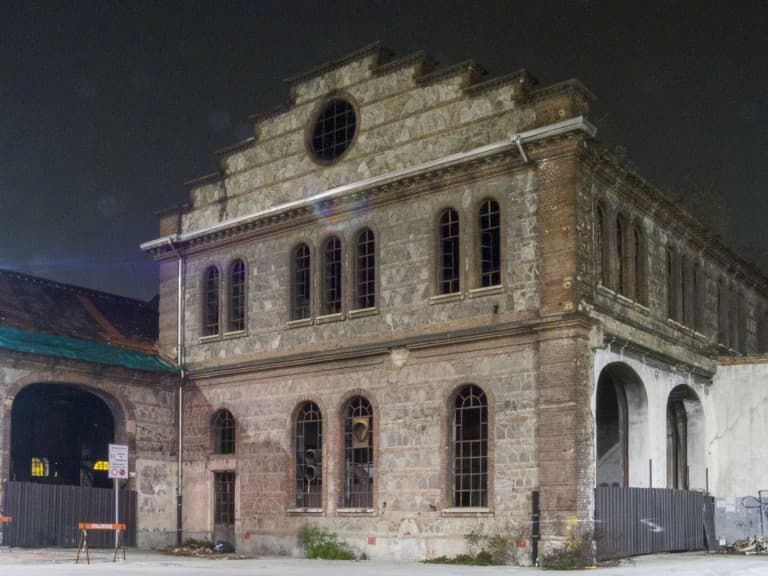 Facade of the Abandoned Train Repairing Workshop in Turin, Italy