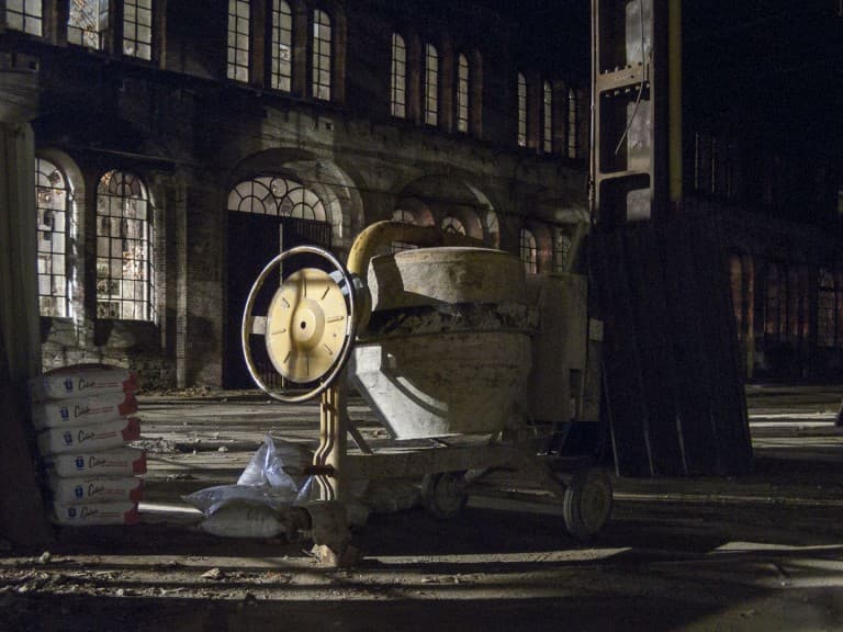 A Cement Mixer at the Abandoned Train Repairing Workshop in Turin, Italy