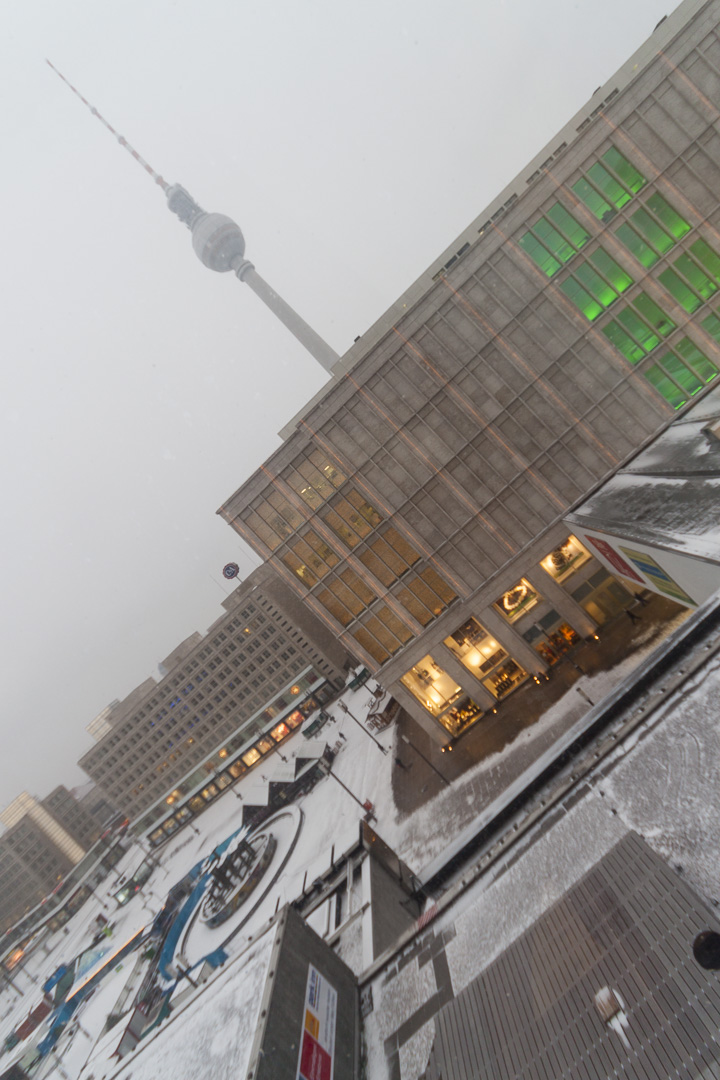 View on the Alexanderplatz and Berliner Fernsehturm from the Park Inn Hotel in Berlin – Germany