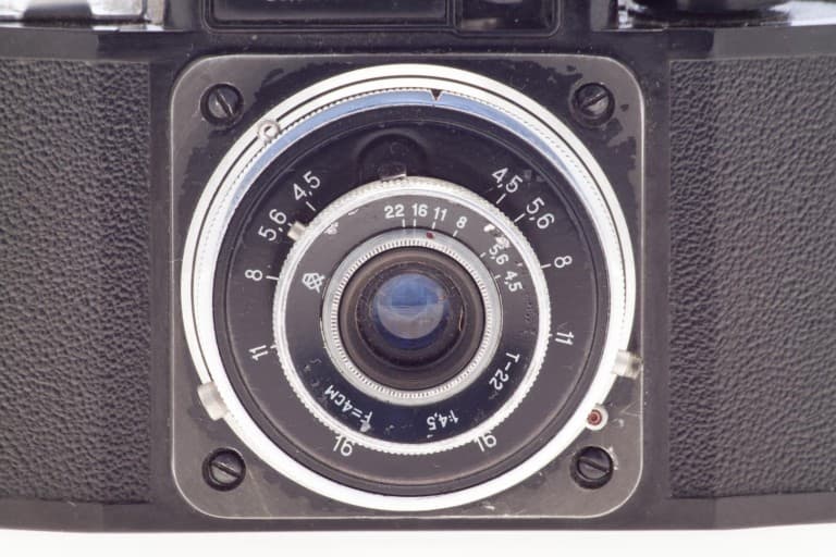 Smena 2 (Смена) – Soviet 35mm Compact Film Camera Front View of Triplet 22 Lens